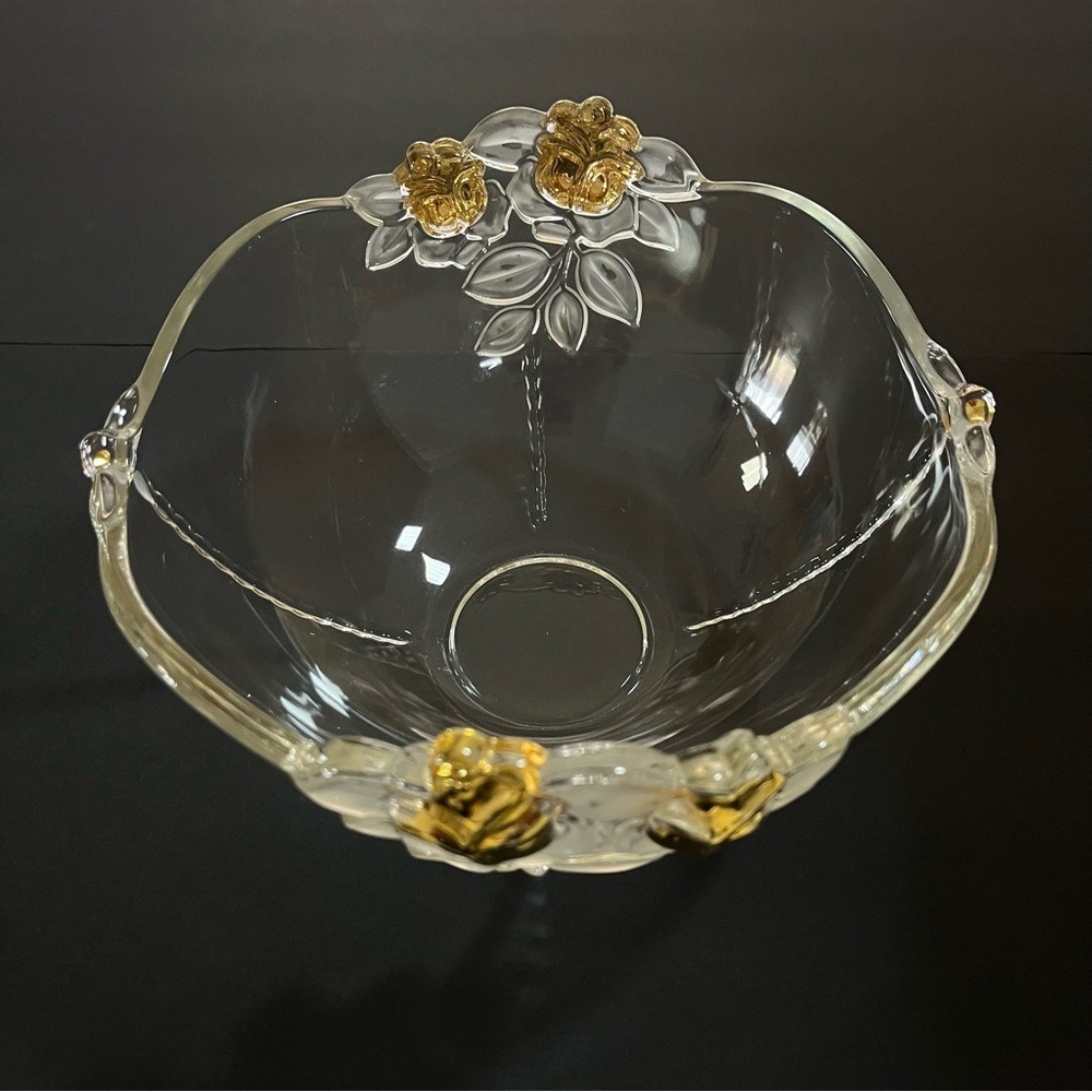 Elegant Crystal Glass Bowl Romantic Gold Rose Y2K Old Money Aesthetic‎ Parisian